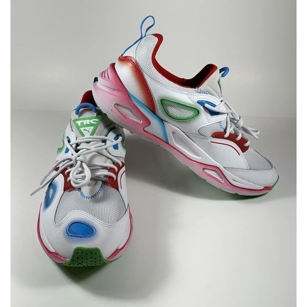 PUMA TRC Blaze Neon Sneakers Shoes White‎ Multicolor Mens Sz 8.5 *NEW* 386783-01
